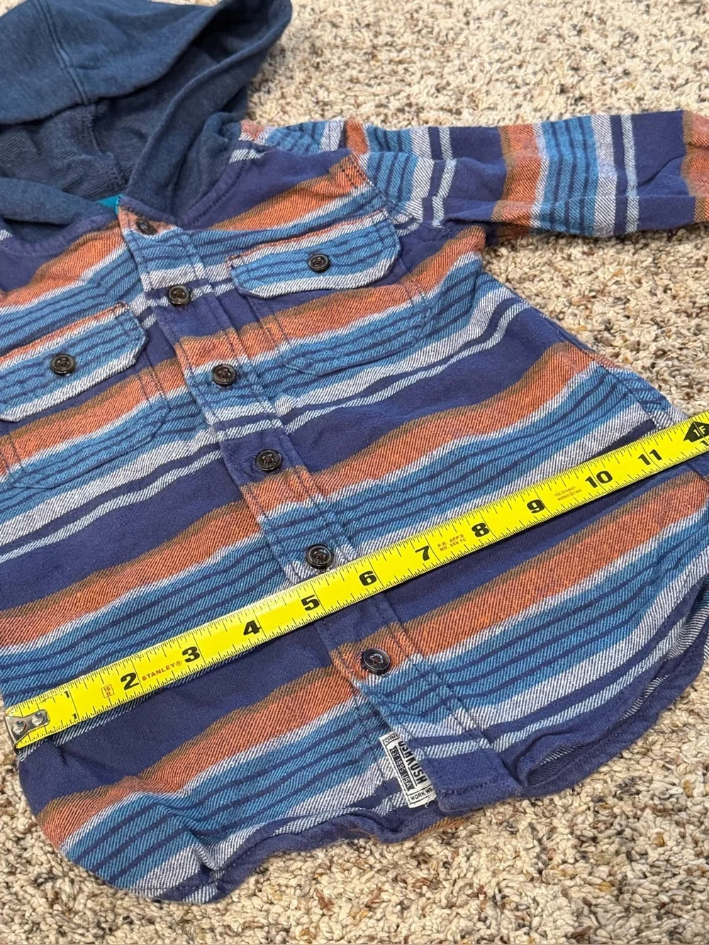 Oshkosh Striped Hooded Button-Front Shirt Jacket in Blue and Rust Sz 3T